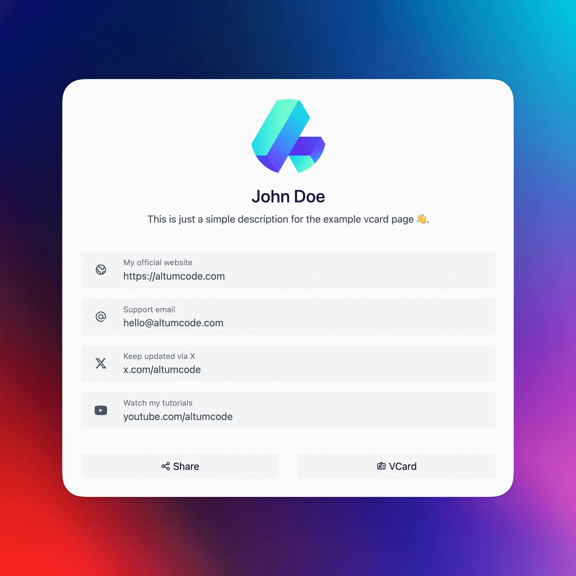 Screenshot of the Los Angeles vcard theme